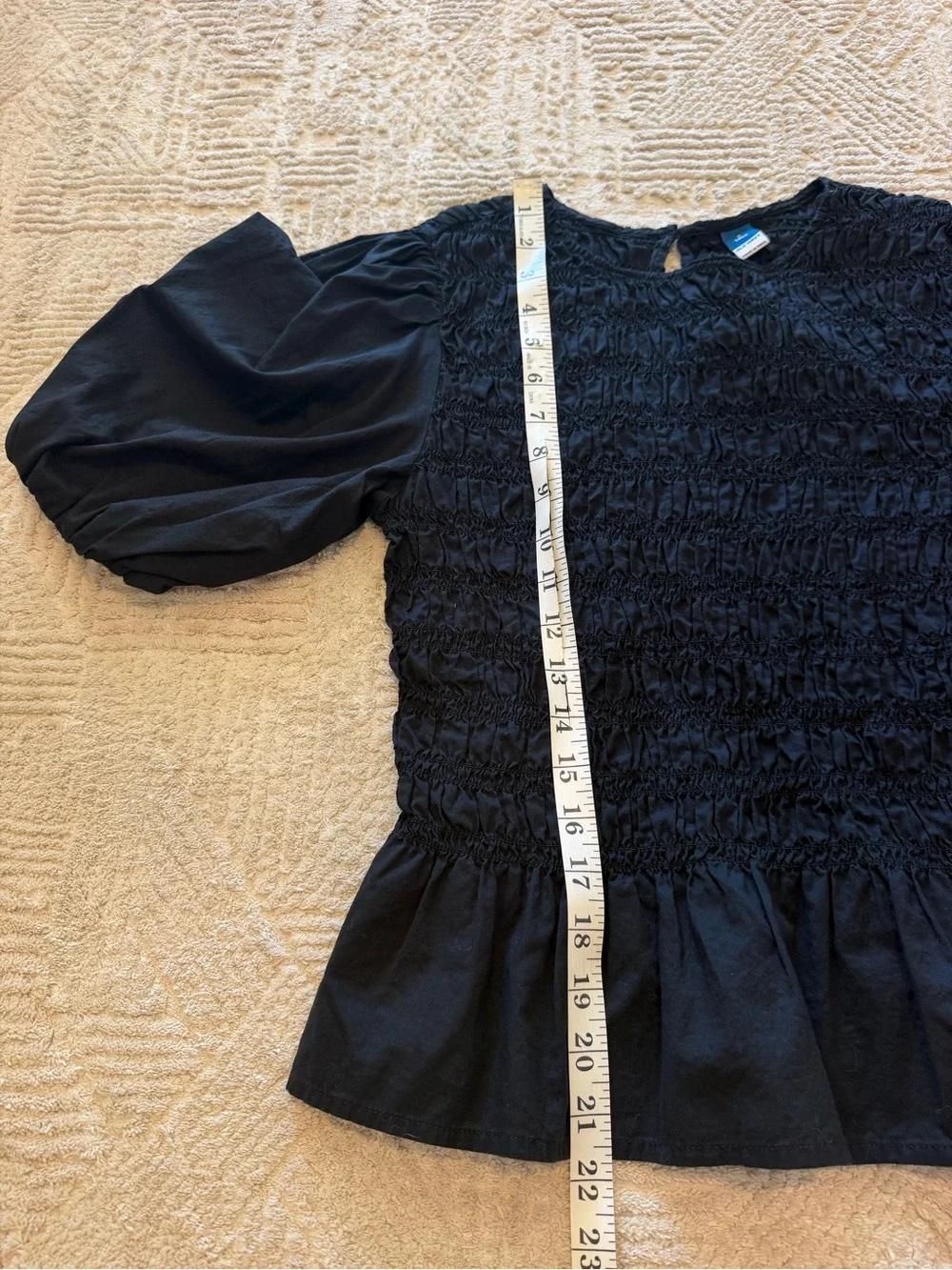 Old Navy Black Smocked Puff Sleeve Peplum Top Small Tall